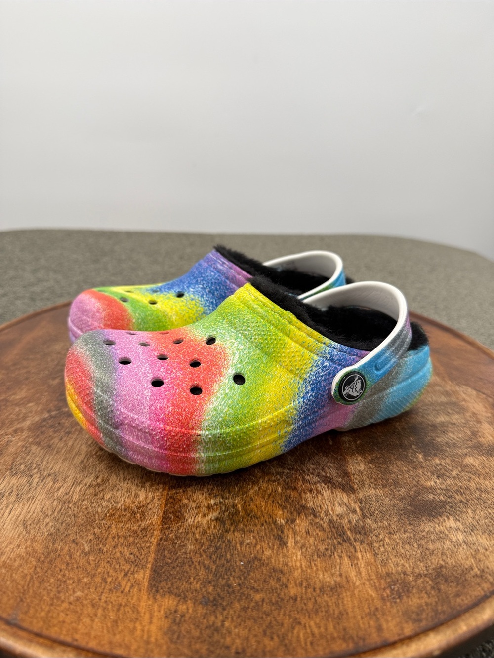 Crocs Shoes Kids 12 Rainbow Spray Dye Slip-On Clogs Plush Lining
